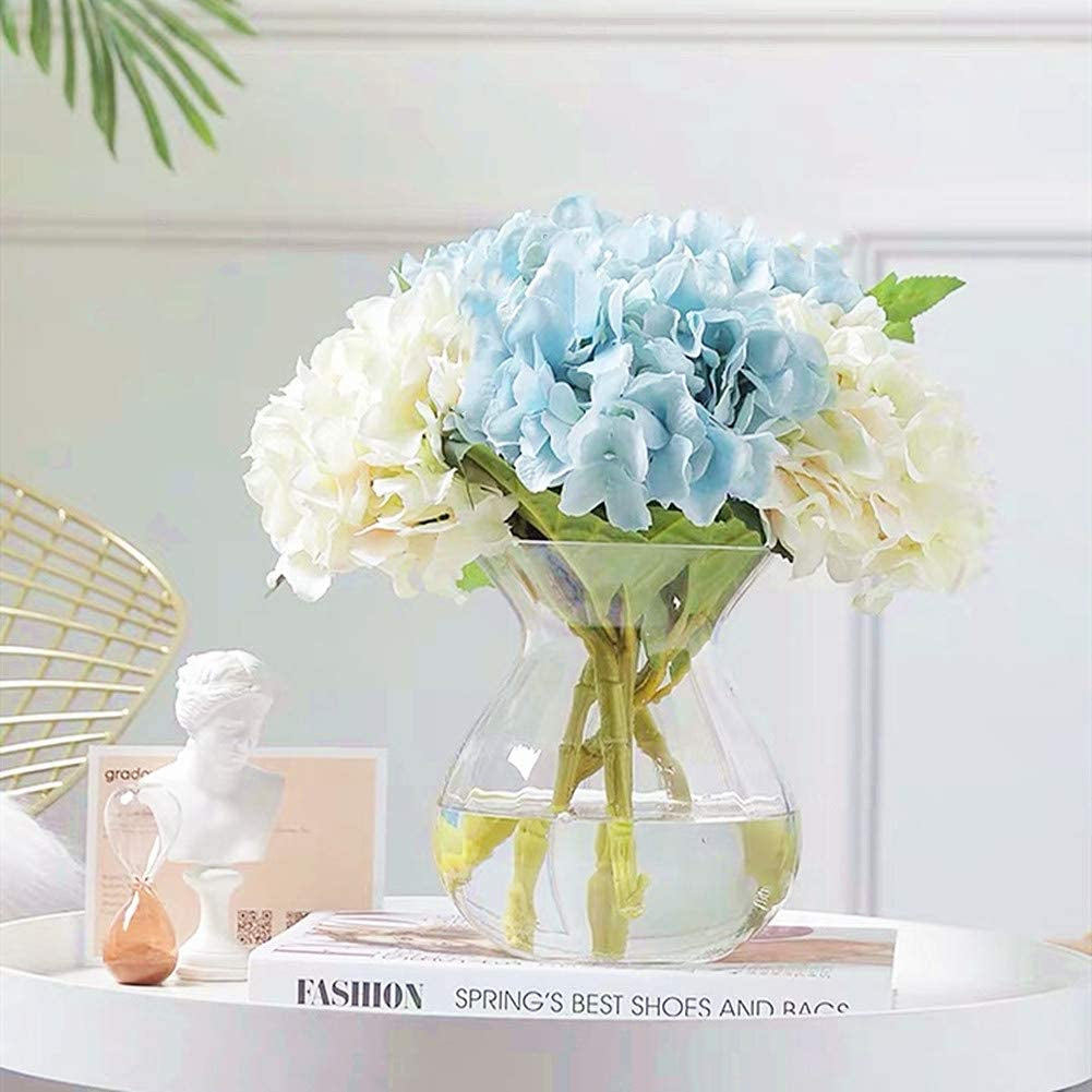 3PCS Artificial Flowers Hydrangeas Flowers Silk Bouquet for Wedding Bridal Office Home Party Decoration (All Light Blue)