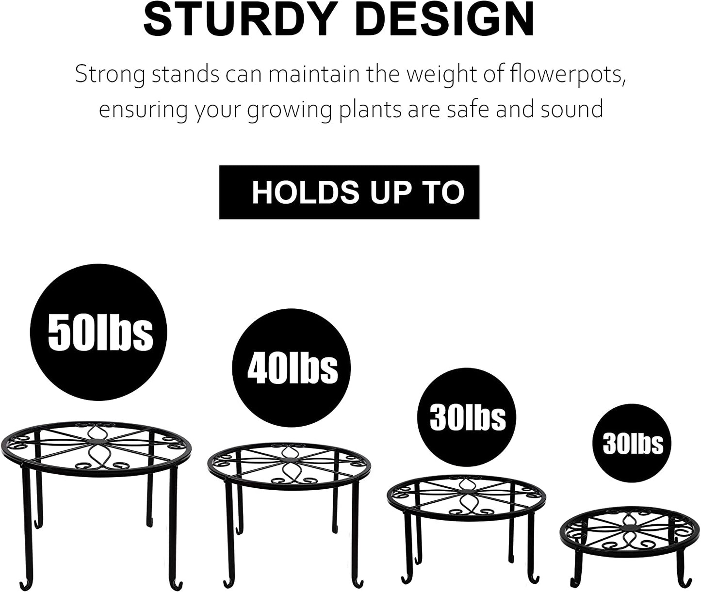 4 Pack Metal Plant Stands for Flower Pot, Heavy Duty Potted Holder, Indoor Outdoor Metal Rustproof Iron Garden Container round Supports Rack for Planter