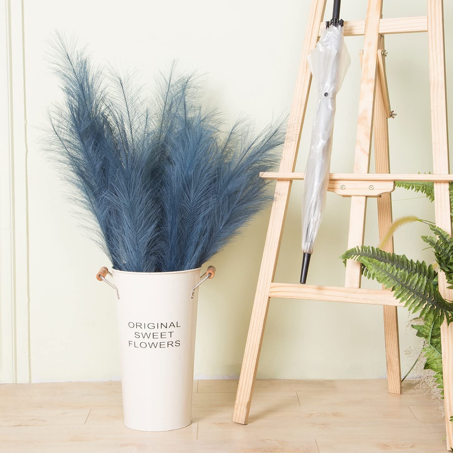 7-Pcs 38"/3.1FT Faux Pampas Grass Large Tall Fluffy Artificial Fake Flower Boho Decor Bulrush Reed Grass for Vase Filler Farmhouse Home Wedding Decor (Blue)