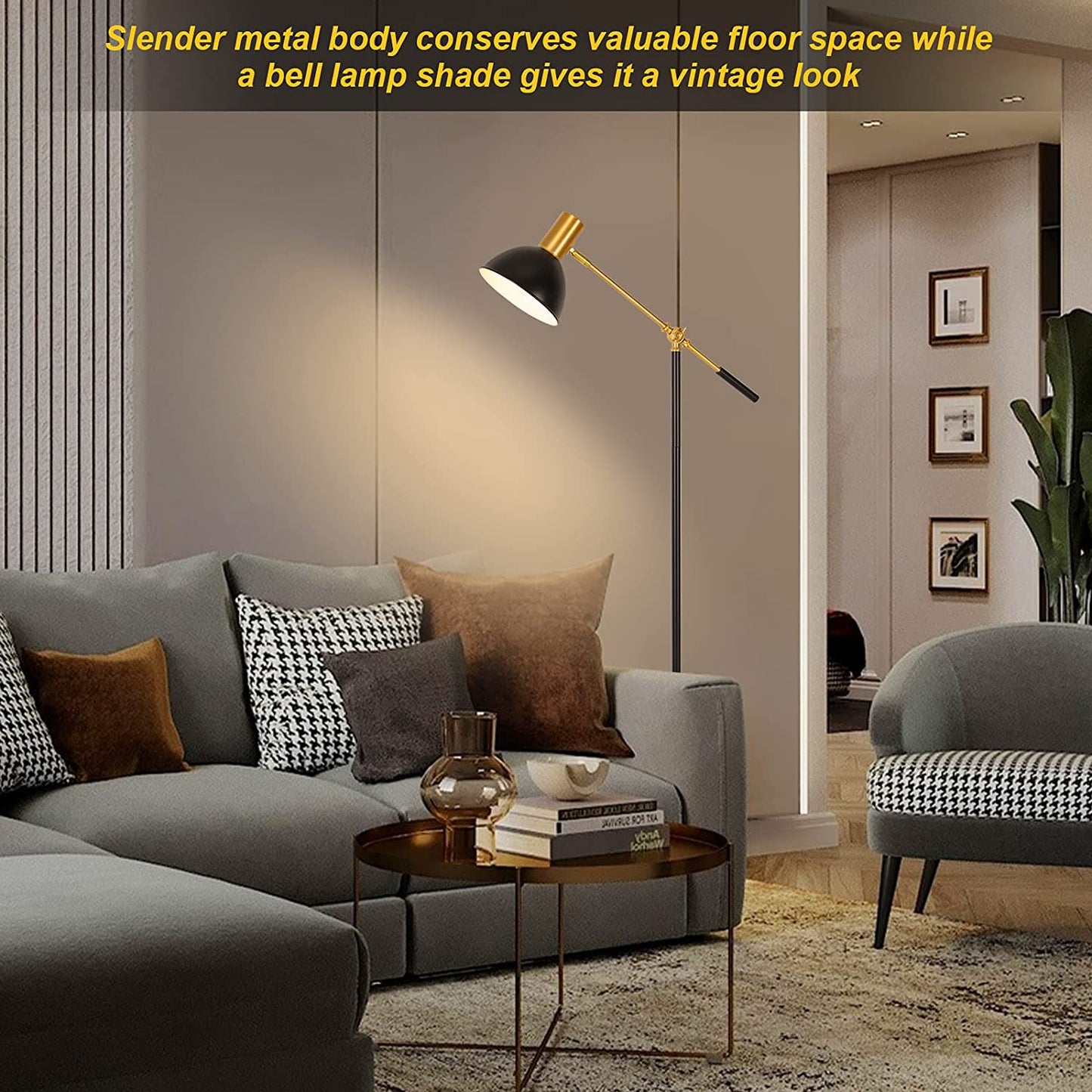 Industrial Floor Lamp Fully Dimmable LED Task Floor Lamp with Adjustable Arm, Modern Standing Lamp Tall Pole Lamp with Flexible Lamp Head for Reading Sewing Studying, A19 LED Bulb Included