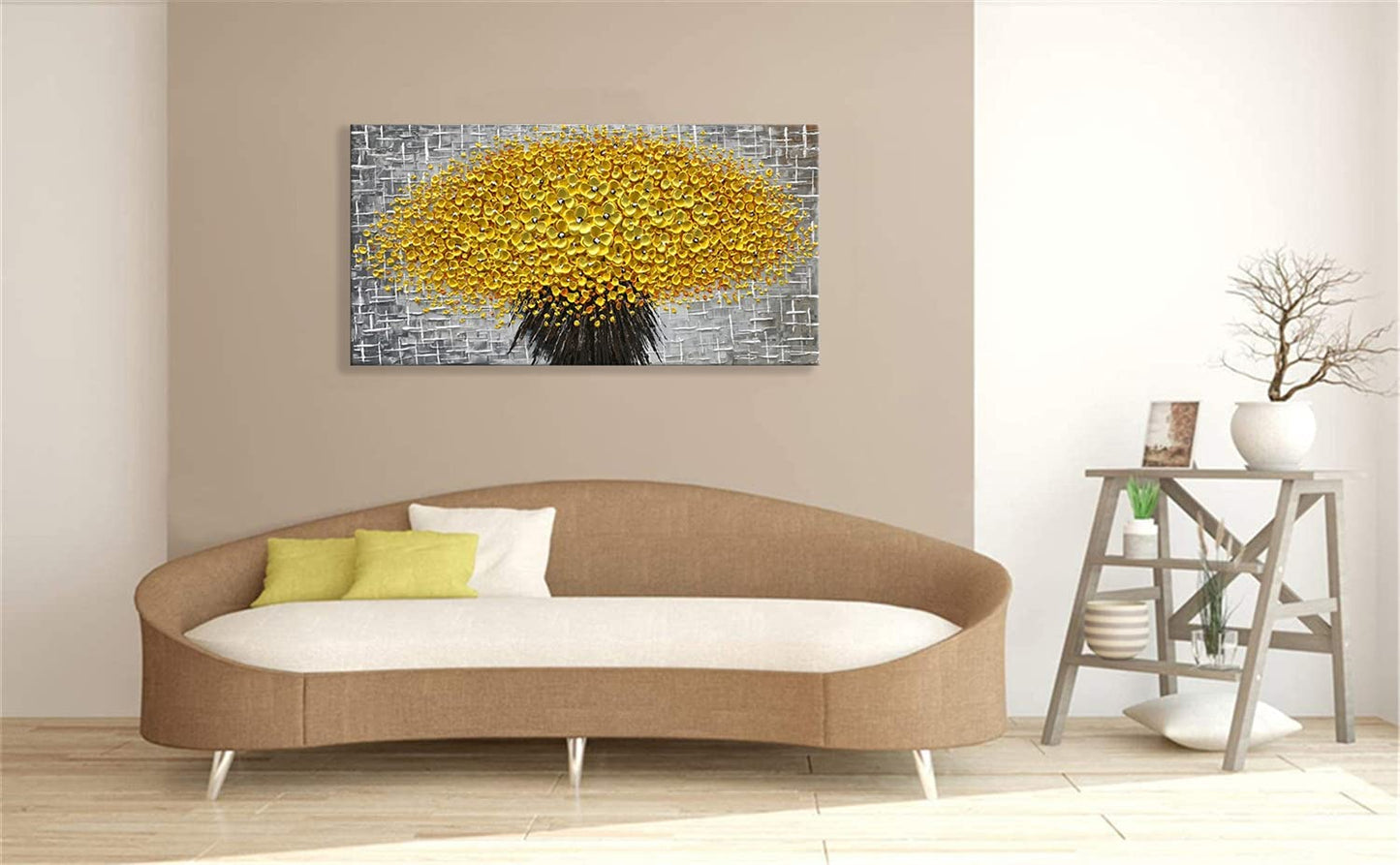 Oil Paintings 24X48", 3D Yellow Flower/Floral Paintings Canvas Wall Art Home Decorations Framed Wall Art Pictures for Dining Room Bedroom Office Kitchen Living Room Wall Decor