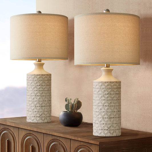Pokat 24.75’’ Modern Contemporary Ceramic Table Lamp Set of 2 for Living Room White Desk Decor Lamps for Bedroom Study Room Office Farmhouse Bedside Nightstand Lamp End Table Lamps