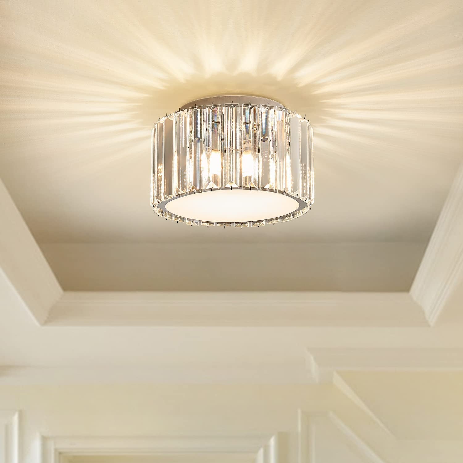 Modern Crystal Ceiling Light Fixture,  Mini Flush Mount Crystal Chandelier, H 5.89'' X W 8.66'' Small Crystal Ceiling Fixtures for Hallway Bedroom Bathroom G9 Socket