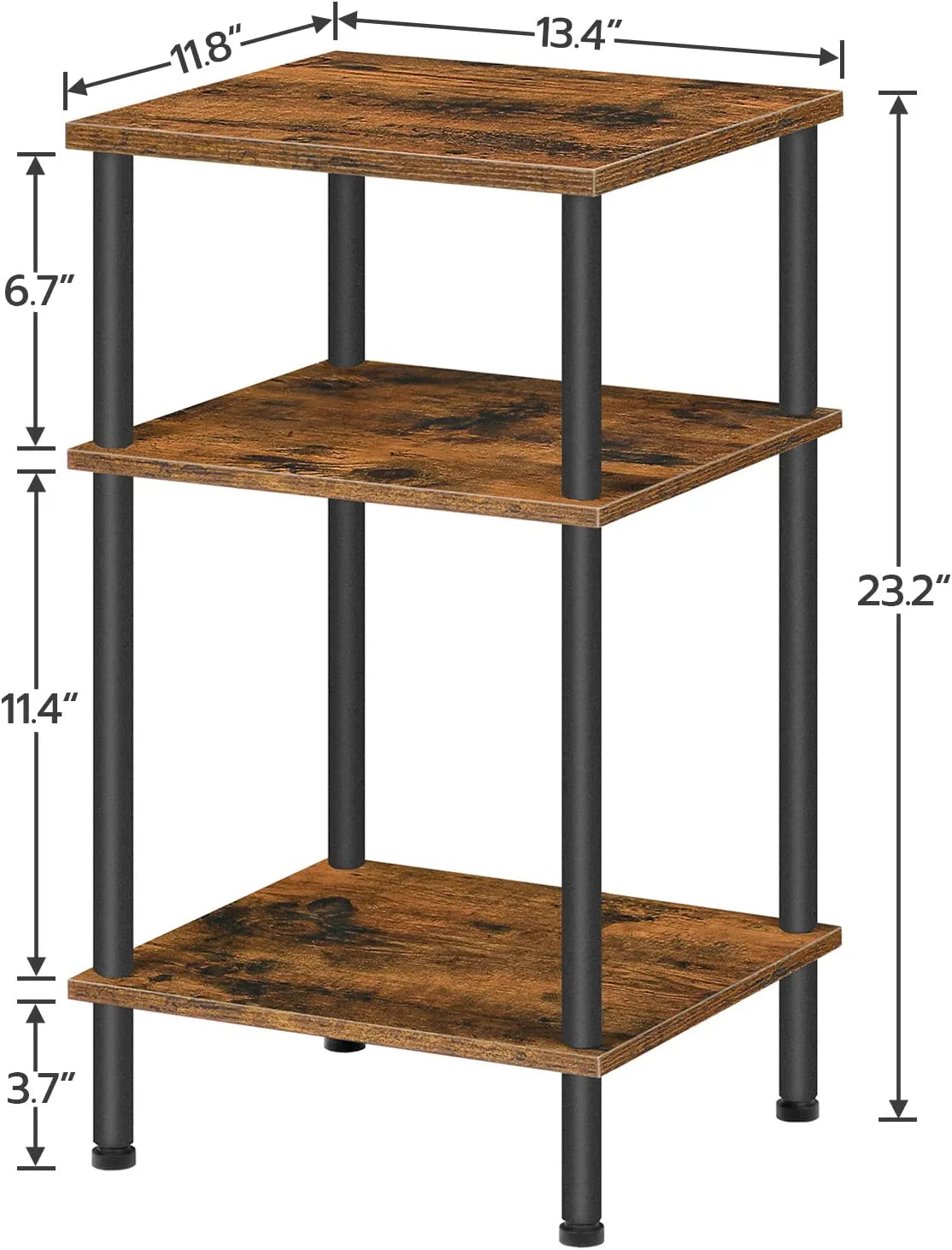 Tall Side Table Set of 2, 3-Layer Stackable Nightstand, Stable End Table for Small Space in Bedroom, Living Room, Industrial Style, Stable Frame, Easy Assembly Rustic Brown BF10BZP201