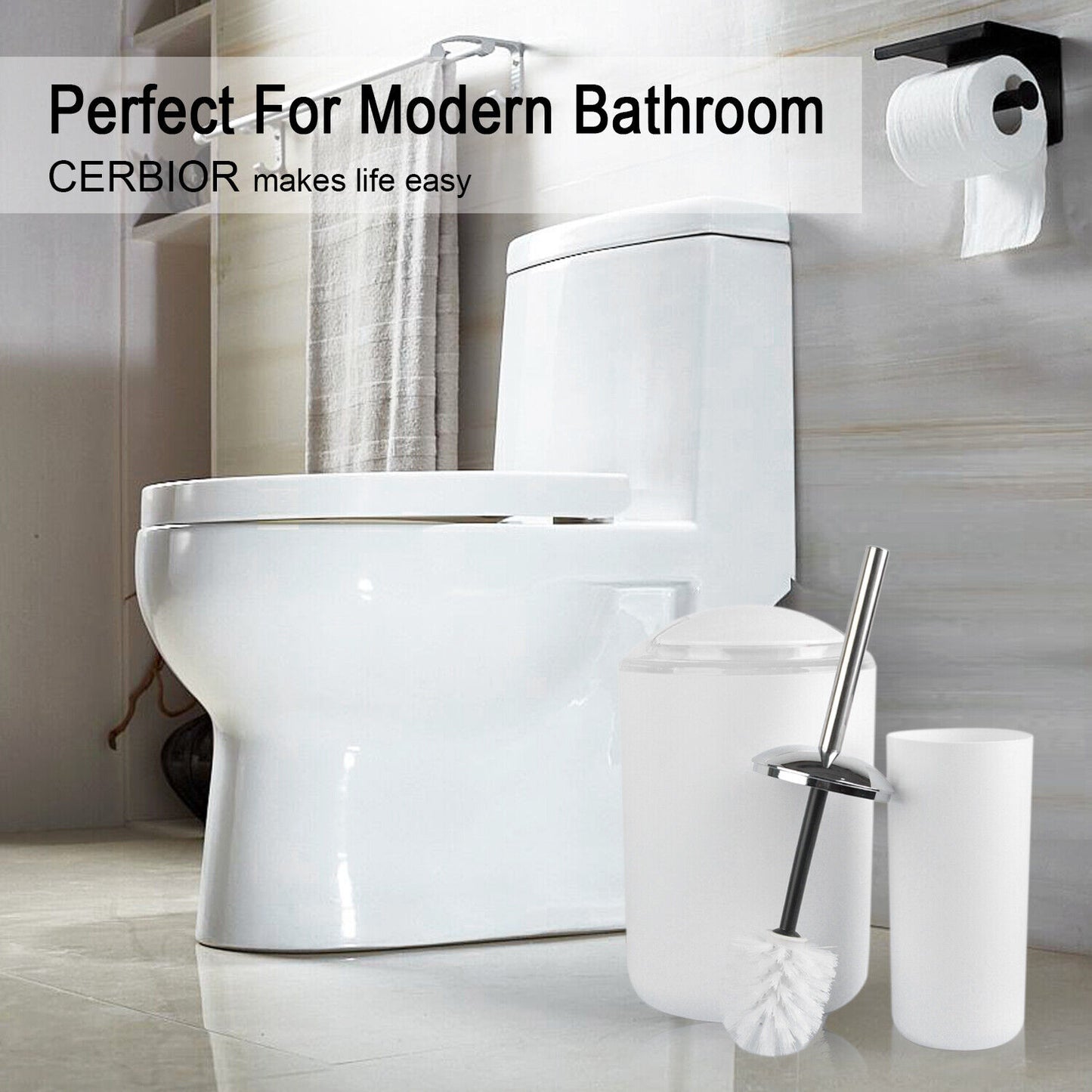 White Bathroom Accessories Set 6 Piece Bath Ensemble for Decorative Countertop