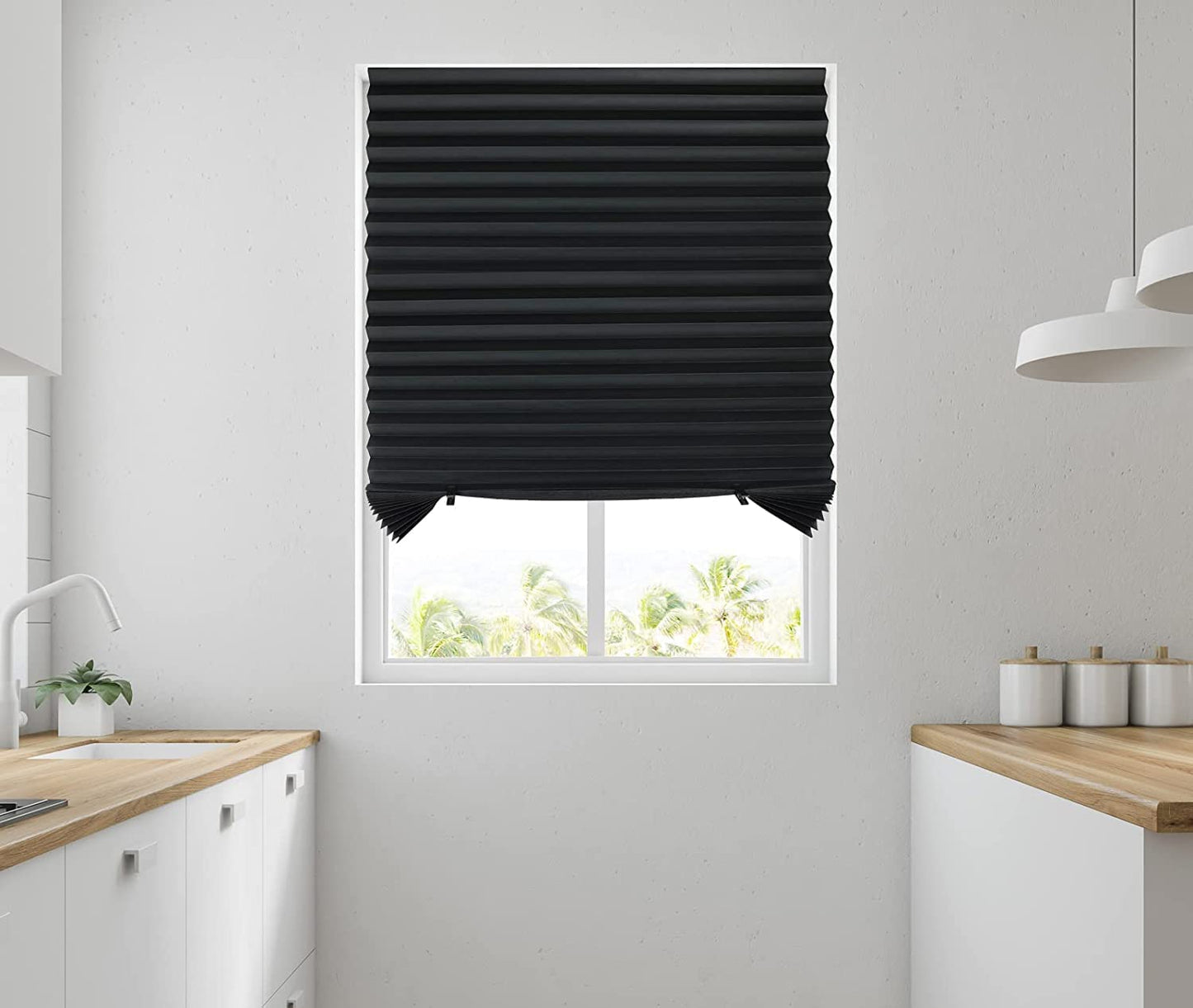 Pleated Window Paper Shades Room Darkening Blinds Black 36" X 69" (Pack of 6 Temporary Shades)