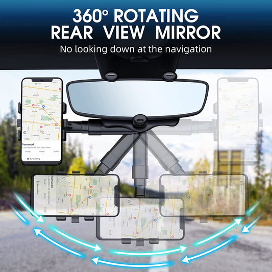 Phone Mount for Car, 360°Rotatable and Retractable Car Phone Holder Mount Multifunctional Rearview Mirror Phone Holder Car Adjustable Cell Phone Holder for Iphone 13 12 11 Pro Max XR All Smartphones