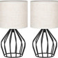 Modern Farmhouse Lamps - Black Metal Table Lamps with Hollowed Out Base , Bedside Lamps Set of 2 with Linen Fabric Lampshade for Bedrooms, Living Room