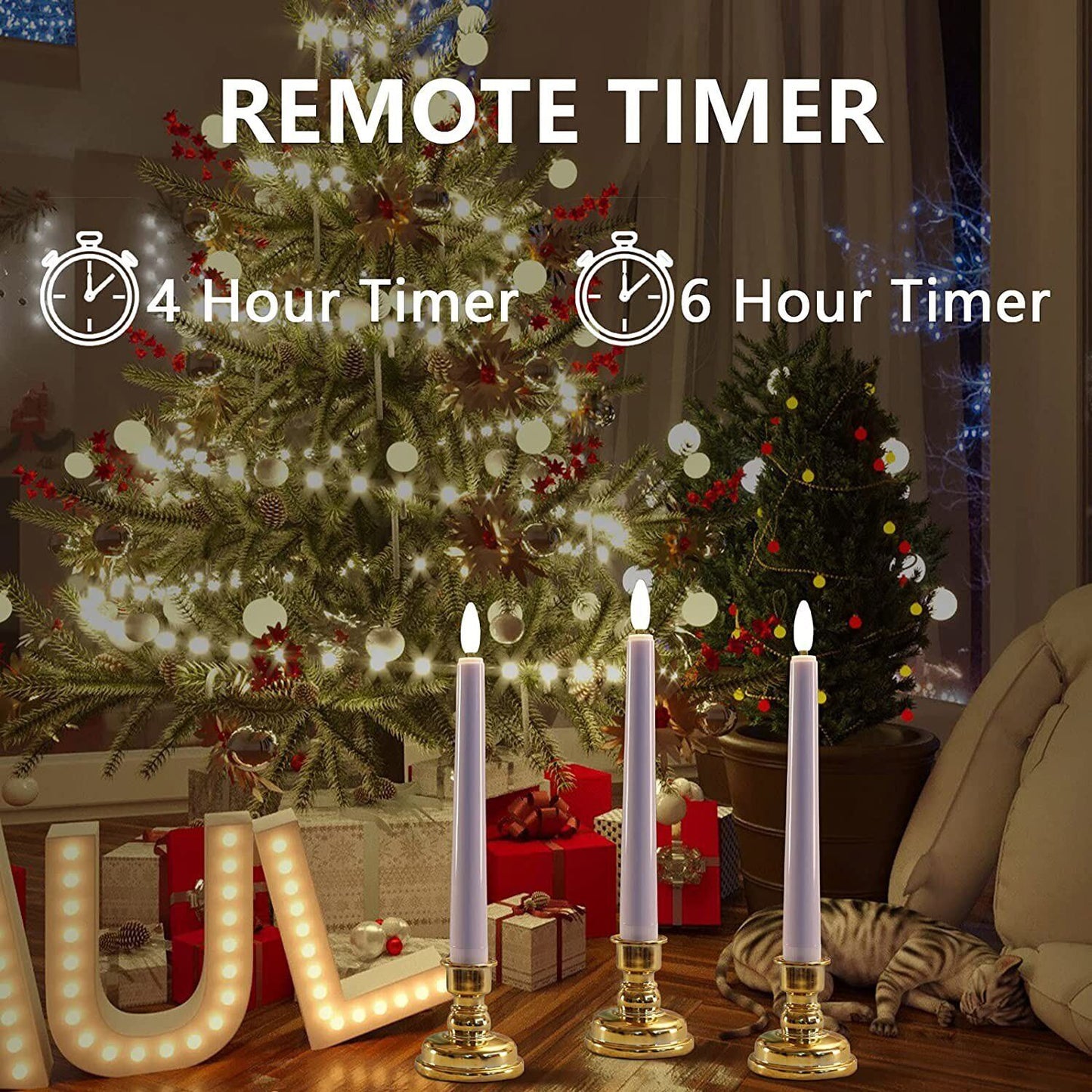 Flameless Flickering Battery Operated Taper Candles Realistic with Timer Remote