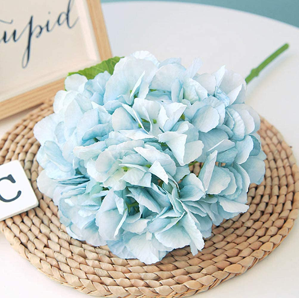 3PCS Artificial Flowers Hydrangeas Flowers Silk Bouquet for Wedding Bridal Office Home Party Decoration (All Light Blue)