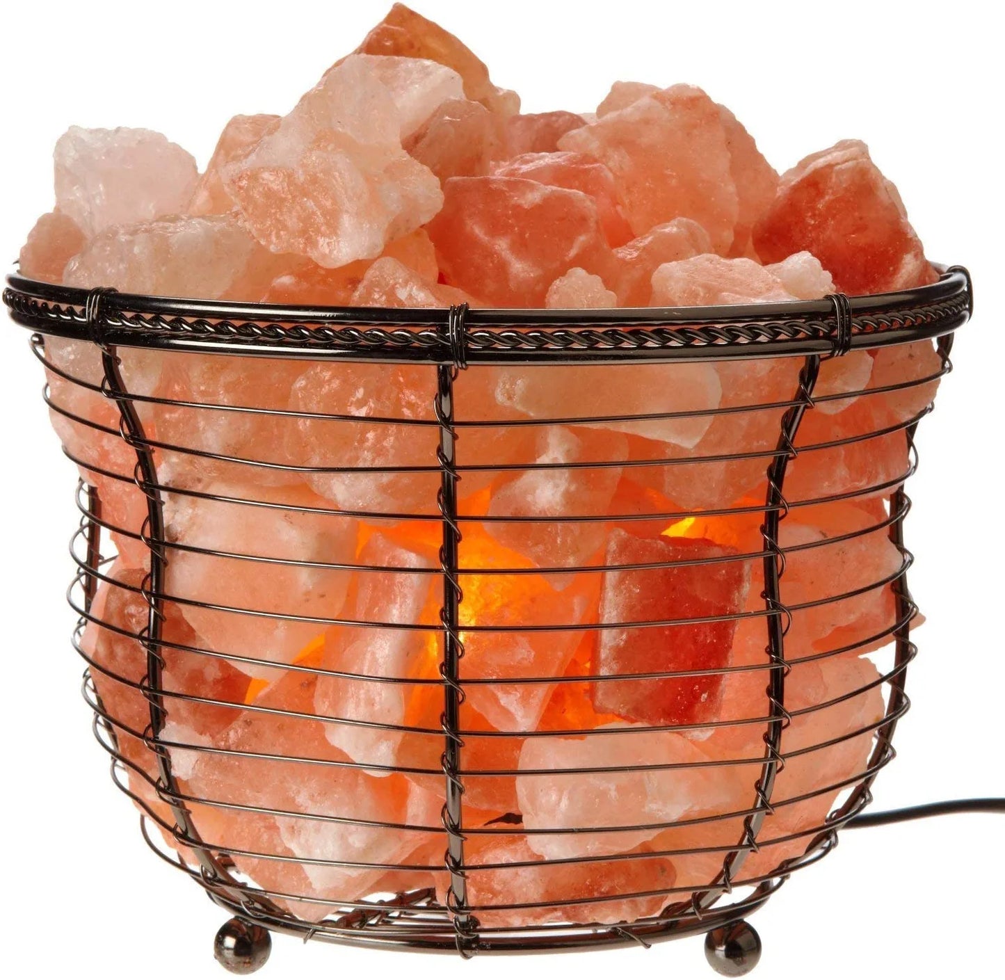 Natural Himalayan Salt Lamp, Tall round Metal Basket Lamp with Dimmer Switch | 8-10 Lbs