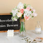 Fake Rose Flower Bouquet with Glass Vase Wedding Centerpiece Decor Artificial Rose Fake Flowers Faux Flower Arrangement for Home Office Decoration Dining Table Centerpiece Bridal Decor