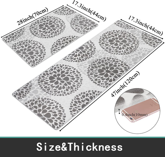 Kitchen Rugs Set anti Fatigue Kitchen Floor Mat Easy to Clean 2Piece Non Slip Comfort PVC Leather Heavy Duty Standing Mats Indoor Outdoor (Grey Drop)