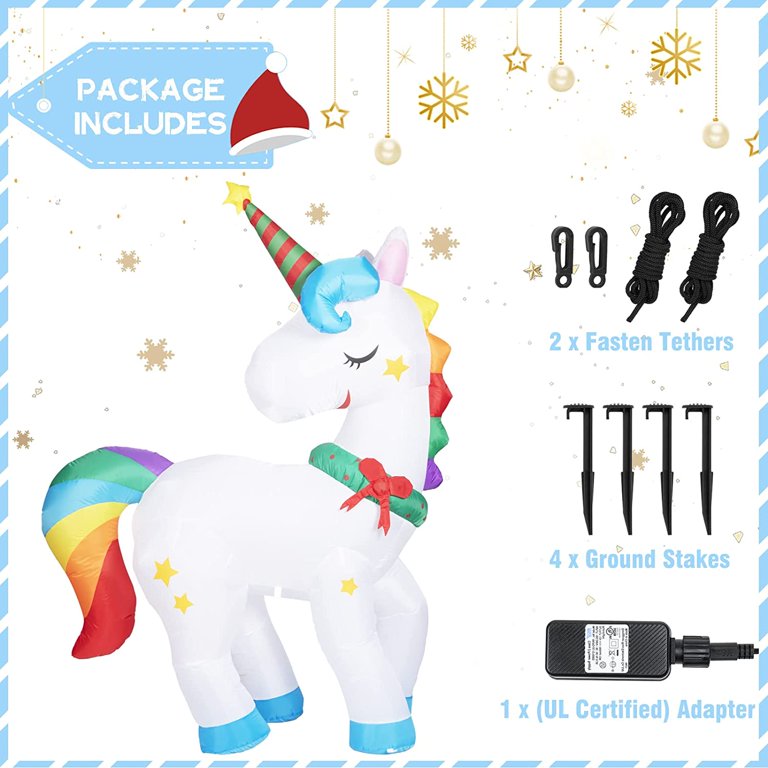 Homify 6FT Christmas Inflatables, Unicorn Inflatable with Built-in Rotating Lights, Christmas Blow Up Yard Decorations for Lawn, Garden Outdoor/Indoor Decor