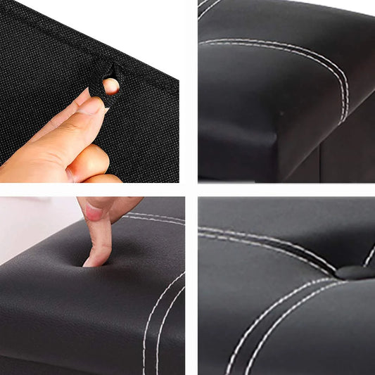 Storage Ottoman with Faux Leather Foldable Small Square Foot Rest Stools Coffee Table Black 11.8"X 11.8" X 11.8"