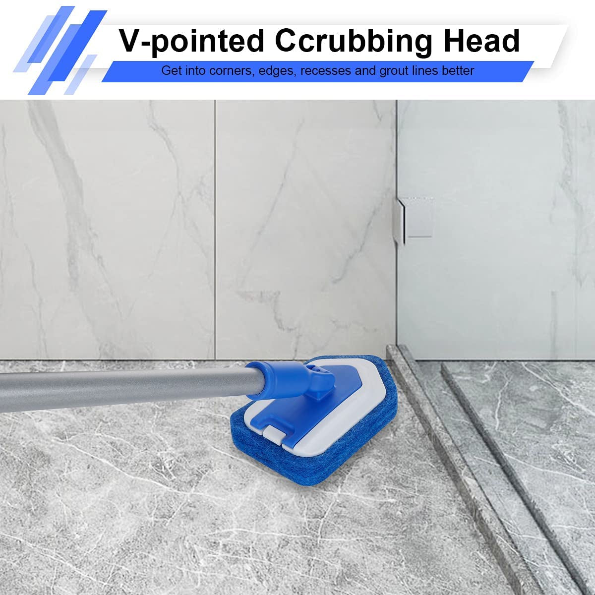 Shower Brush Scrubber with Long Extendable Handle 46'' -2In-1 Tub and Tile Cleaning Brush Interchangeable Scrub Brush Attachment for Cleaning Bathroom Shower Bathtub Floor
