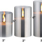 Glass Flameless Candles with Remote Battery Operated Flickering LED Pillar Candles Real Wax Wick 3 Pack D 3" H 4" 5" 6" Grey