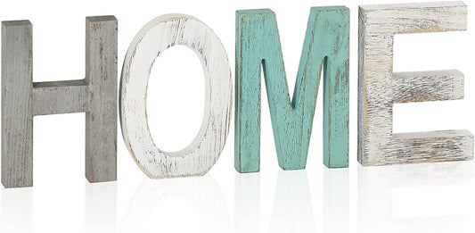 Y&ME Rustic Wood Home Sign, Home Wall Decor for Living Room, Freestanding Wooden Letters, Decorative Home Signs for Entryway Decor 16.5 X 5.9 Inch, Multicolor