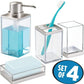Mdesign Plastic Bathroom Vanity Counter Organizers, Dispenser Pump, Toothbrush Stand, Storage Jar, Soap Dish, for Cotton Swabs, Toothpaste, Makeup, Lumiere Collection, Clear/Brushed Chrome