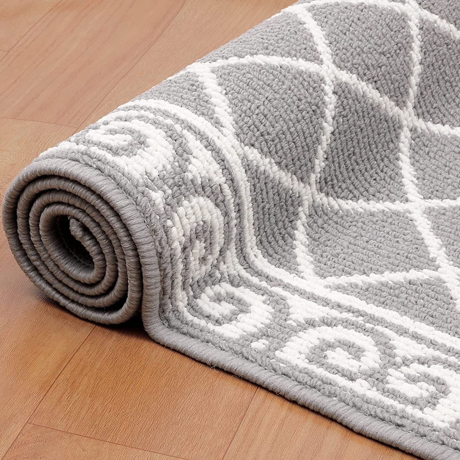 Moroccan Geometric Textured Runner Rug Kitchen Rugs with Non-Slip Backing Machine Washable Durable for Hallway Living Room Laundry (Grey, 20"X60")