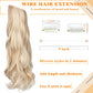 Serect Hair Extension 20" Curly Wavy Invisible Wire Adjustable Hair Extensions Fish Line Flip in Synthetic Hairpiece for Women Bleach Blonde Mix Light Ash Blonde