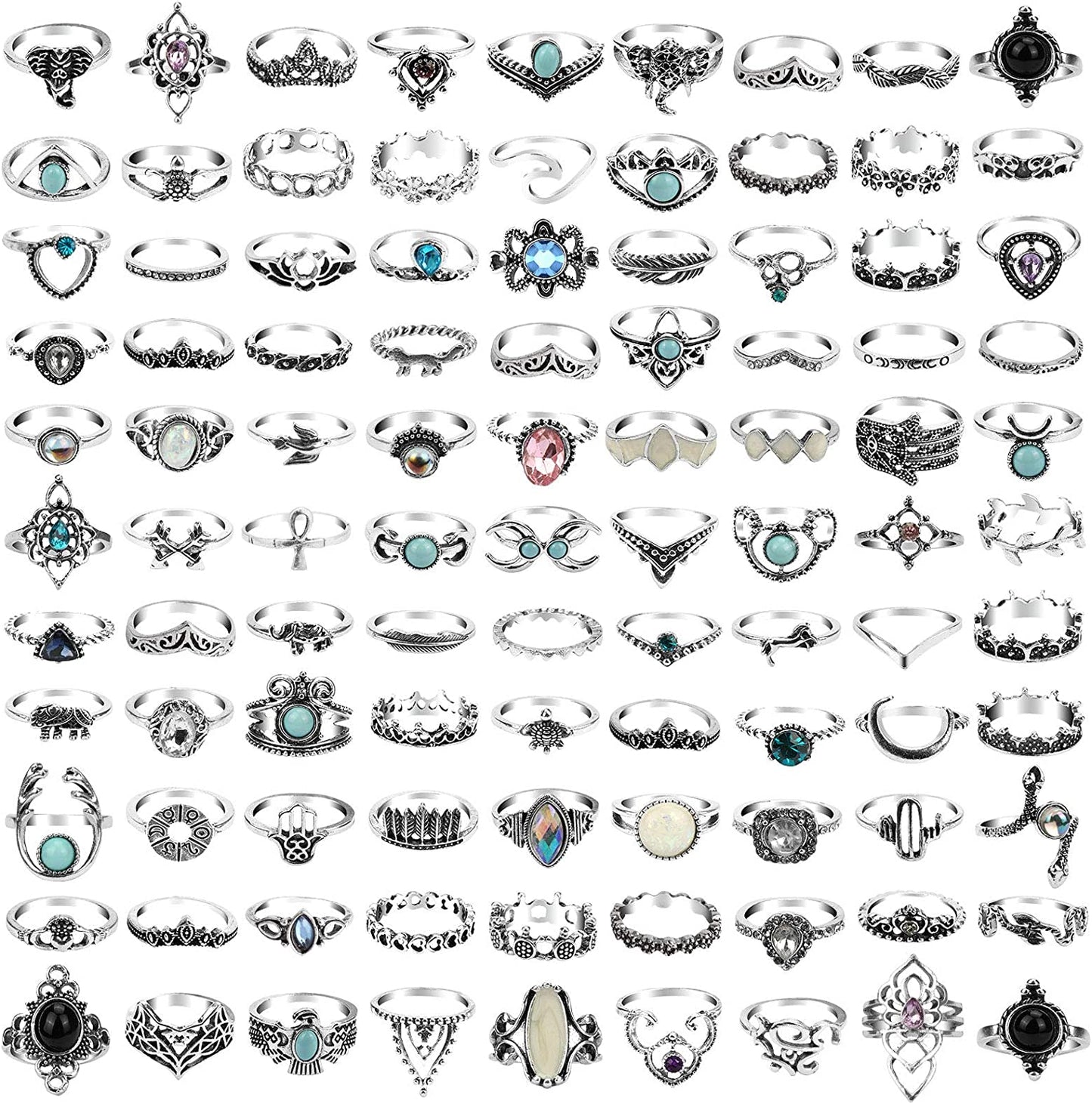 60-99 Pcs Knuckle Rings for Women Stackable Rings Set Silver Rings Gold Bohemian Retro Vintage Joint Finger Rings Hollow Carved Flowers Knuckle Midi Rings