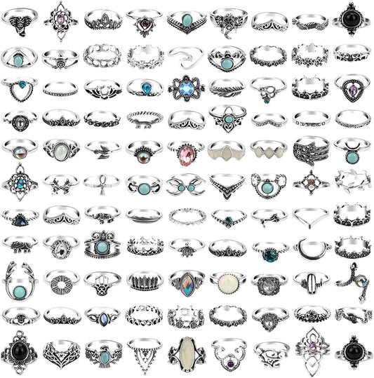 60-99 Pcs Knuckle Rings for Women Stackable Rings Set Silver Rings Gold Bohemian Retro Vintage Joint Finger Rings Hollow Carved Flowers Knuckle Midi Rings