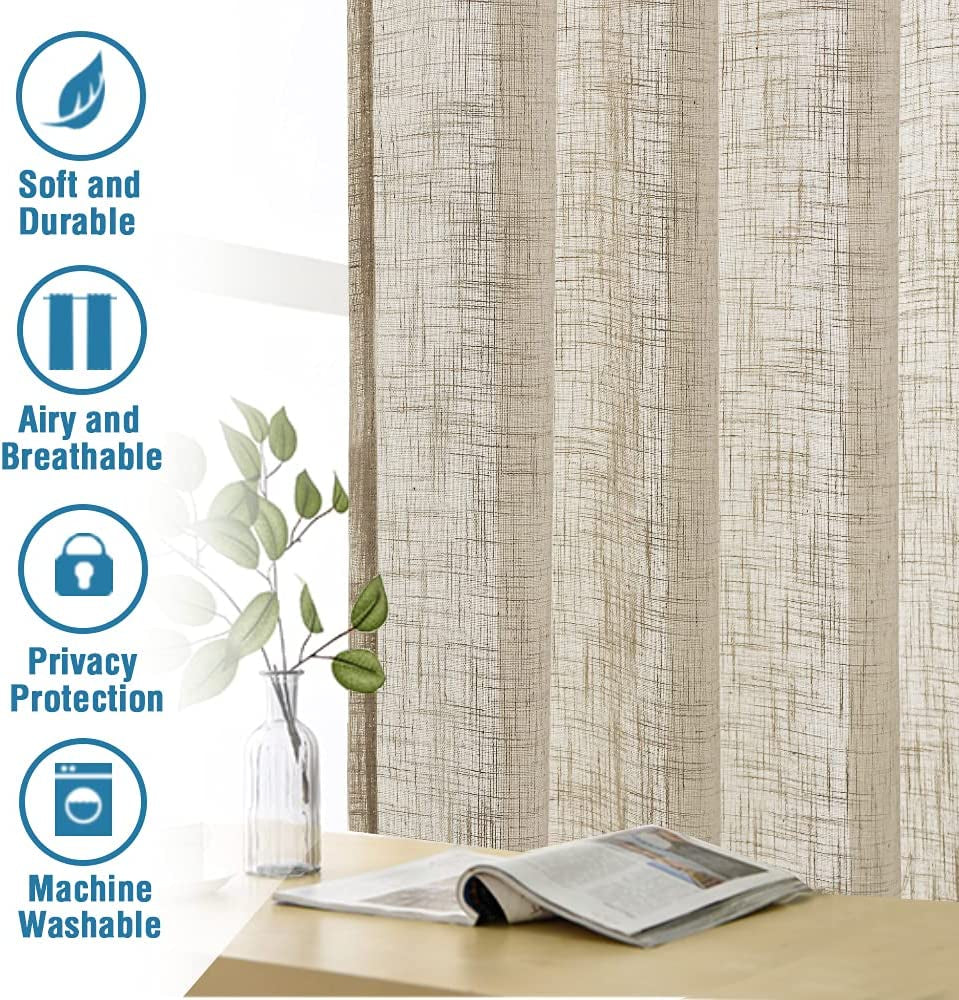 Linen Curtains Natural Linen Blended Curtains for Living Room Burlap Linen Textured Curtains Light Filtering Nickel Grommet Curtains Bedroom Curtains 2 Panel Sets Privacy Added, 52" X 84", Angora