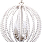 Boho Wood Beaded Pendant Light Candle Style Globe Chandelier White Finishing for Bedroom, Kitchen Island, Girl Room 4-Light