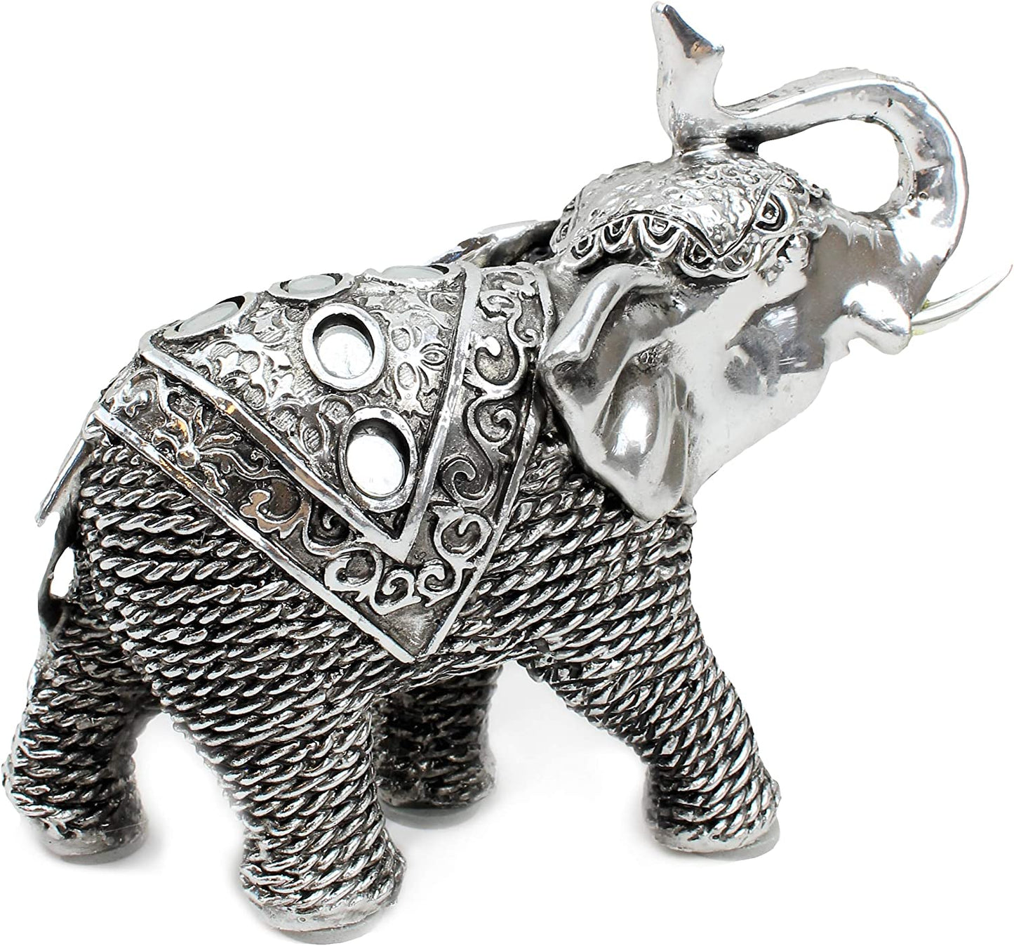 Feng Shui 5.5"(L) Silver Elephant Wealth Lucky Figurine Home Decor Housewarming Gift Idea (G16653) ~ We Pay Your Sales Tax