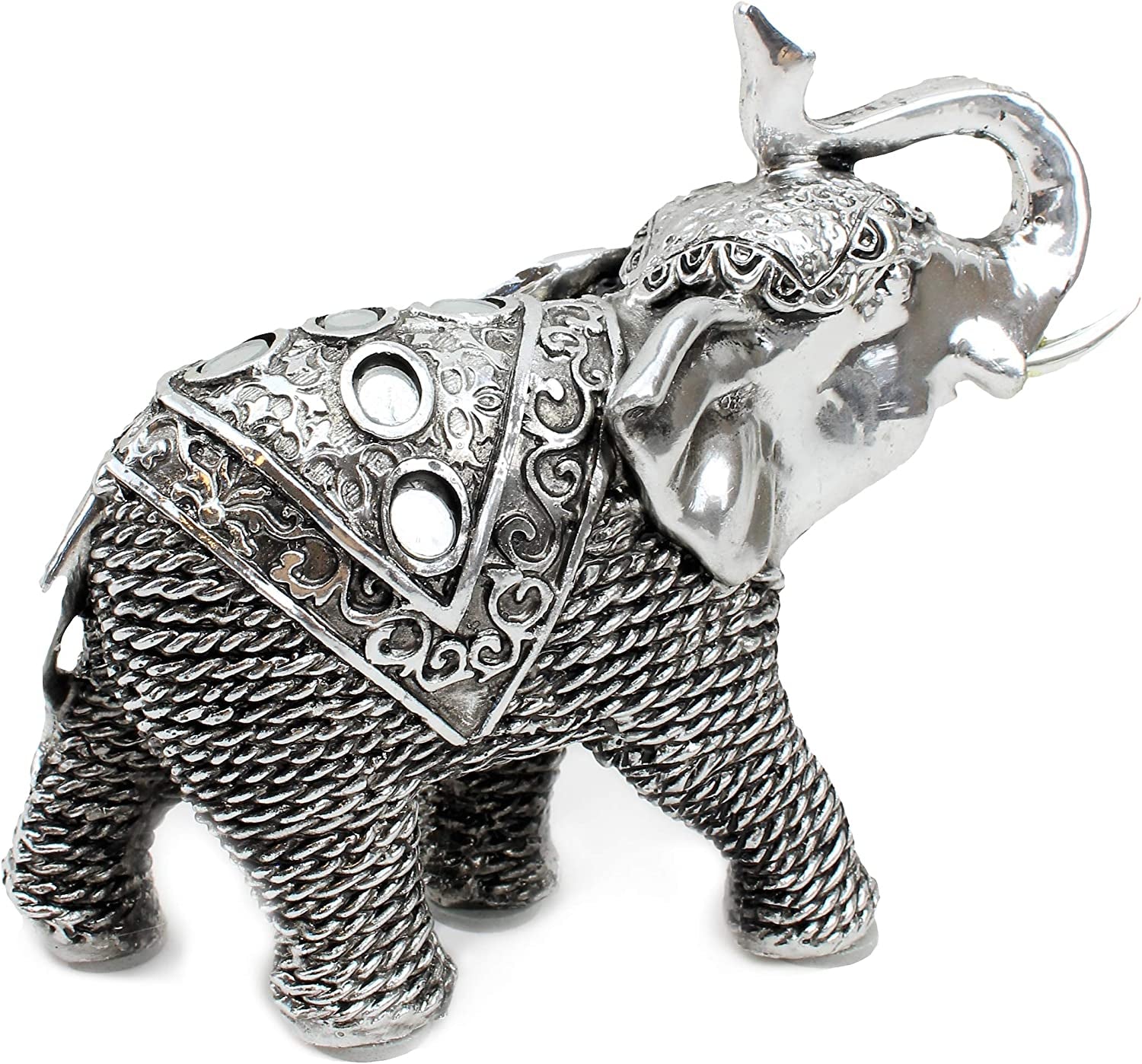 Feng Shui 5.5"(L) Silver Elephant Wealth Lucky Figurine Home Decor Housewarming Gift Idea (G16653) ~ We Pay Your Sales Tax