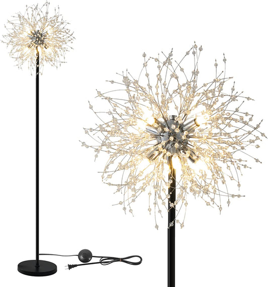 Crystal Floor Lamp for Bedroom and Living Room, Elegant Standing Lamp with 8 Lights and 63" Tall Pole, Modern Floor Lamp for Room Decor with 32 Firework Crystal Harnesses
