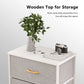 Dresser Nightstand, beside Table for Bedroom, Small Kids Bedroom Fabric Tall Dresser 2 Drawer Storage Tower Organizer Unit for Hallway Entryway Closets, Steel Frame Wood Top, Light Grey