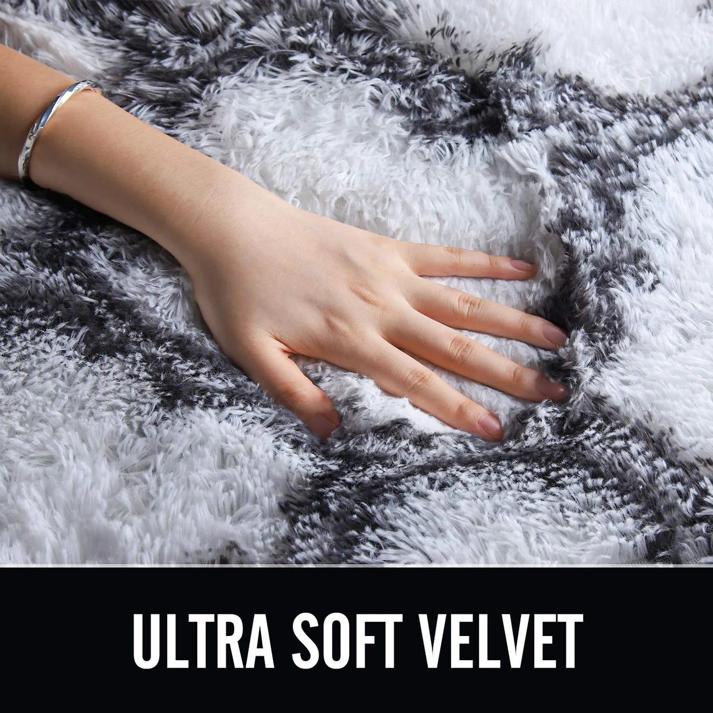 Luxury Shag Area Rug Modern Indoor Plush Fluffy Rugs, Extra Soft and Comfy Carpet, Geometric Moroccan Rugs for Bedroom Living Room Girls Kids Nursery, 5X8 Feet Grey/White