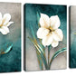 Flower Canvas Wall Art Cream White Floral Wall Decor Turquoise Tealish Grey Background Canvas Picture Modern Rustic Artwork Bathroom Bedroom Living Room Home Office Decoration 12" X 16" X 3 Pieces