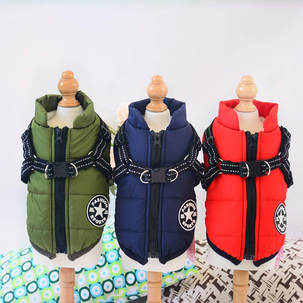 Pet Jacket, Dog Coat Harness Winter Warm Vest Jacket Waterproof Cotton Costume for Puppy Small Medium Dogs (M, Blue)