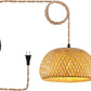 Plug in Pendant Light Rattan Hanging Lamp with Dimmable Switch 14Feet Hemp Rope Cord Bamboo Lampshade Rattan Hanging Lights Fixture with Plug in Cord