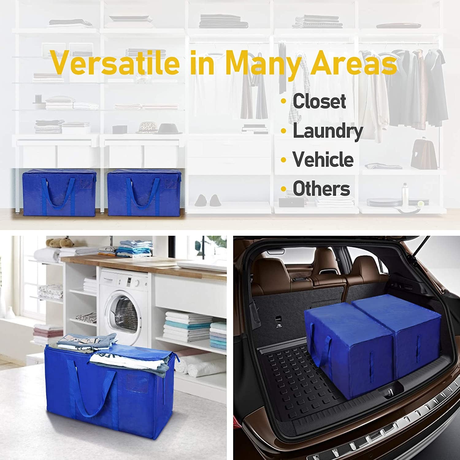 6 Pack Extra Large Moving Bags with Zippers & Carrying Handles, Heavy-Duty Storage Tote for Space Saving Moving Storage