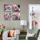 4 Panel Pink Rose Flower Wall Art Paintings Wall Art Paintings Floral Prints on Black and White Canvas Wall Decoration Framed for Bathroom Bedroom Decor Artwork 14X14 Inch