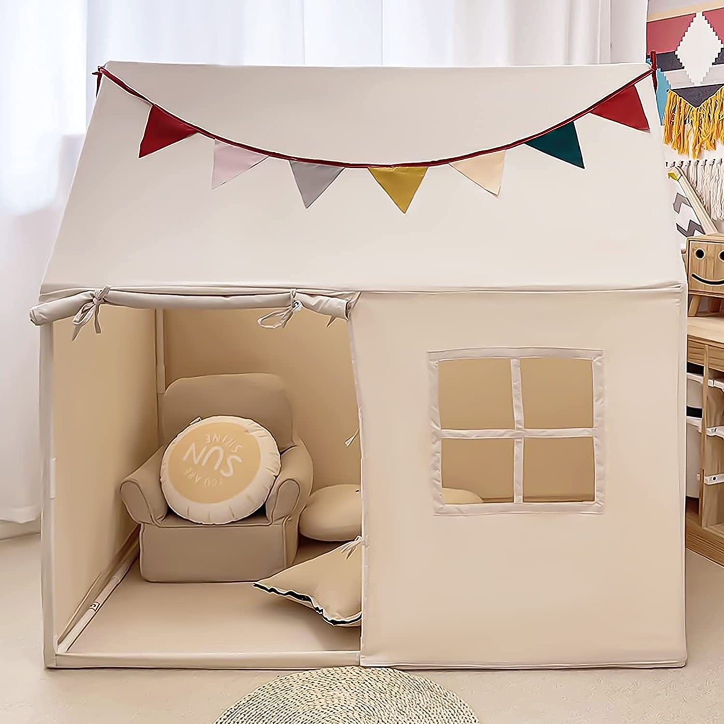 Kids Tent Indoor & Outdoor Toddler Tent Kids Play Tent Large Kids Playhouse Tent Toys with Pennant Banners