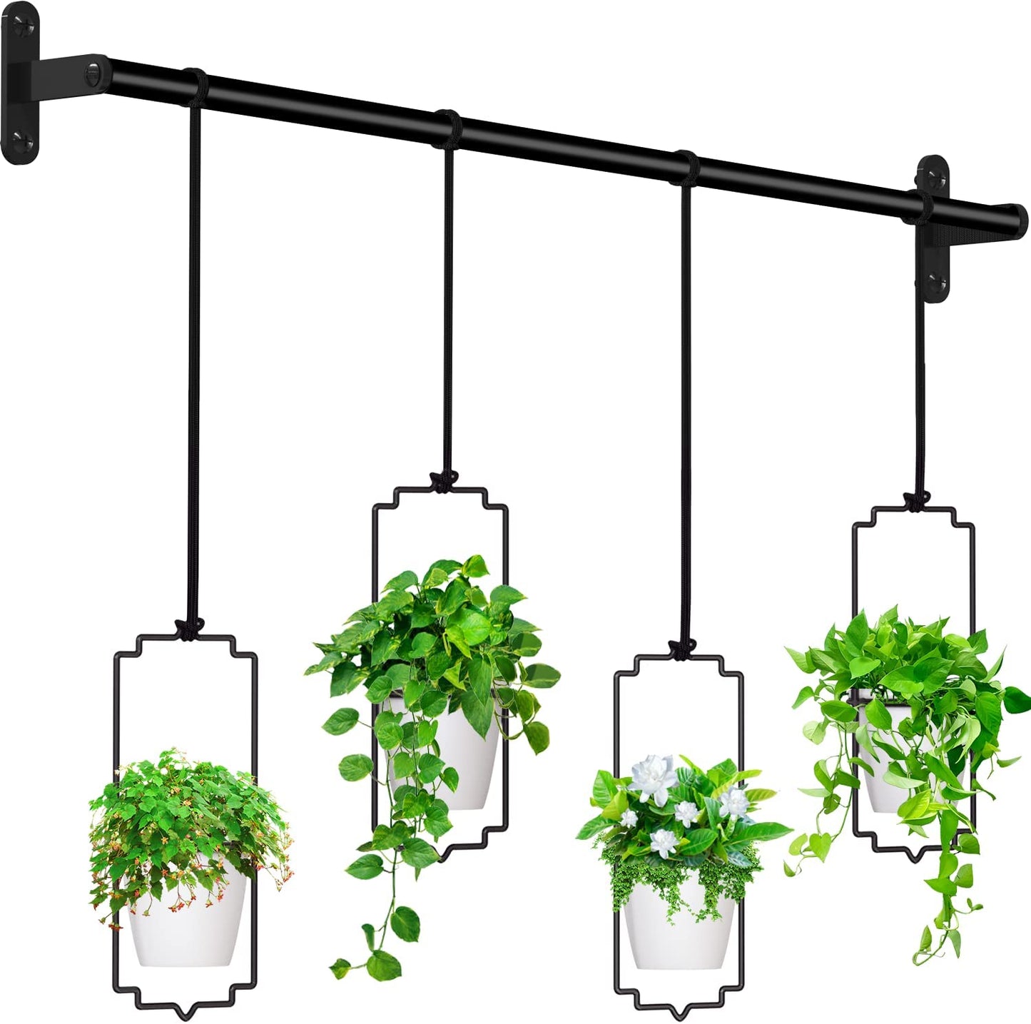 4Pcs Hanging Planters for Window, Wall and Ceiling Plant Hanger with Plastic Pots