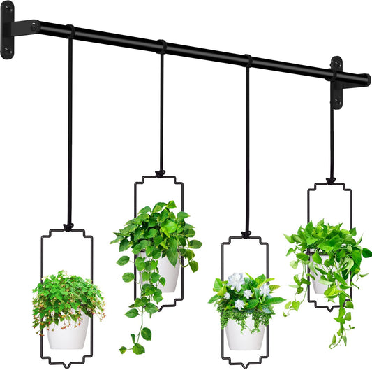 4Pcs Hanging Planters for Window, Wall and Ceiling Plant Hanger with Plastic Pots