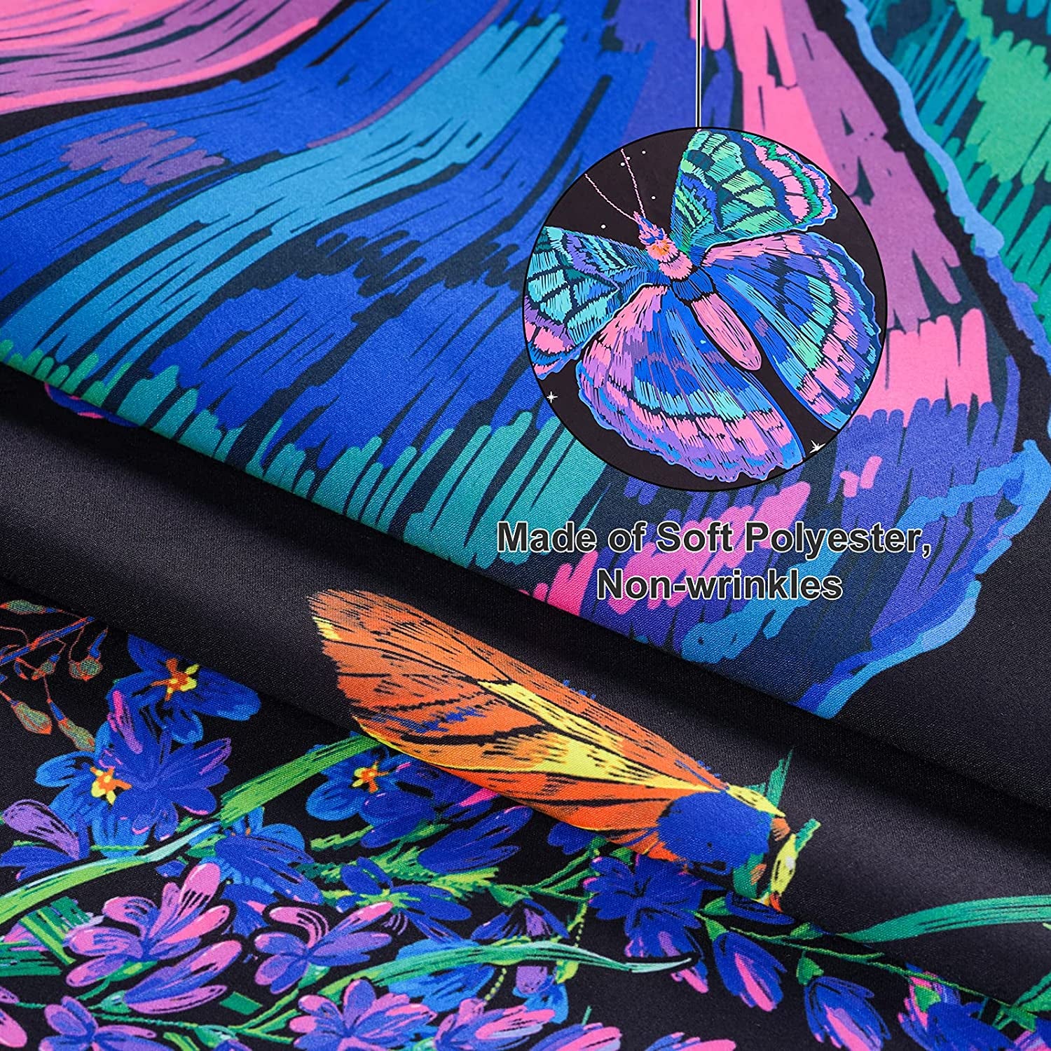 Blacklight Butterfly Tapestry, Moonlit Garden Black Light Wall Tapestry Butterflies Flower Moon Aesthetic Tapestry Wall Hanging for Bedroom (48 X 63 Inches)