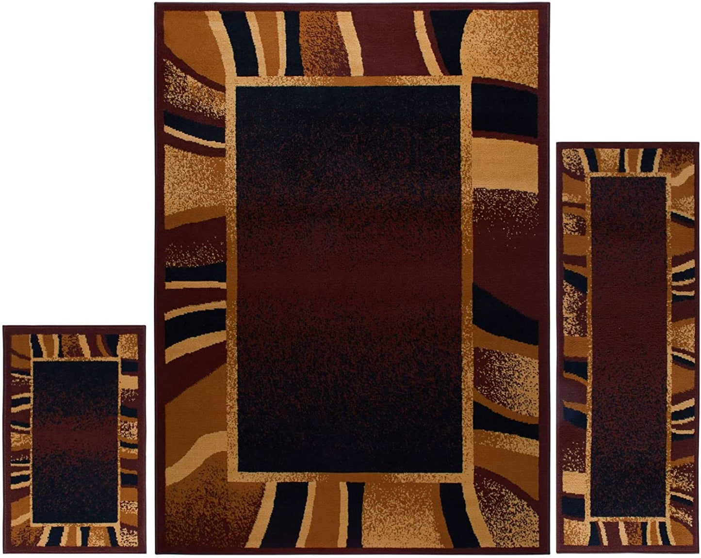 Home Dynamix Konya Contemporary Modern Area Rug 3 Piece Set Border Brown Beige Black