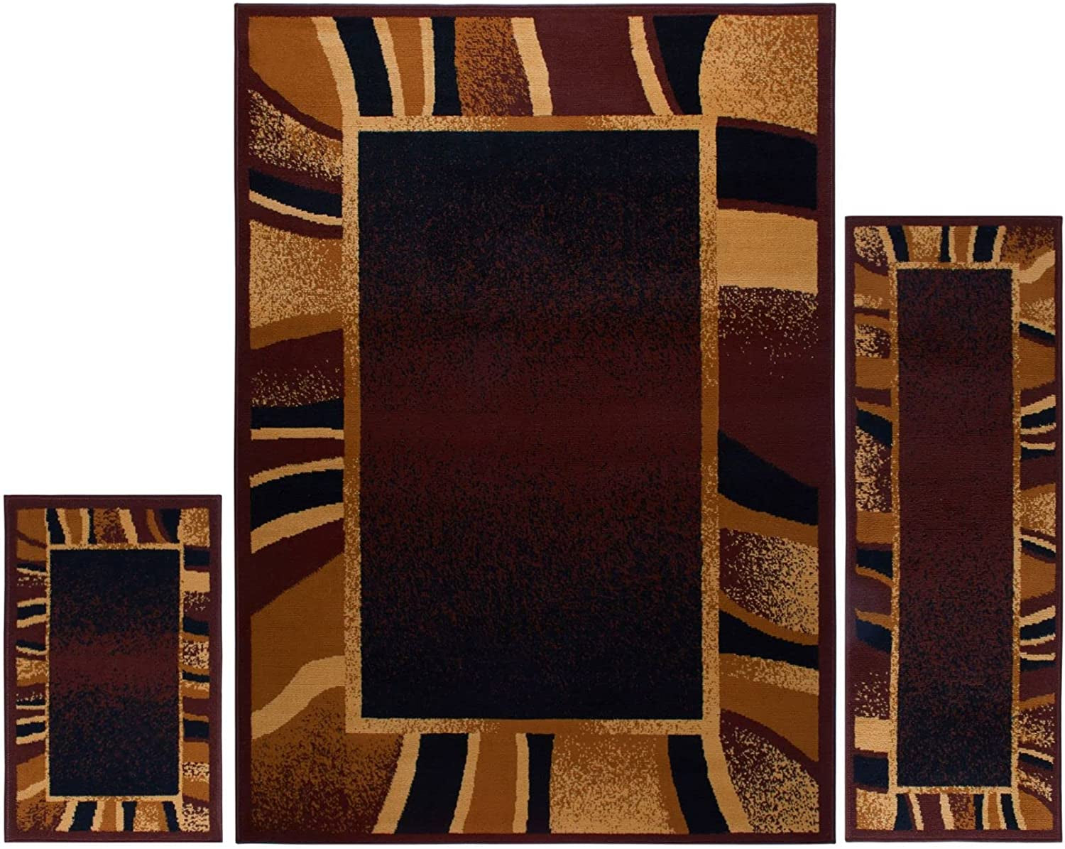 Home Dynamix Konya Contemporary Modern Area Rug 3 Piece Set Border Brown Beige Black