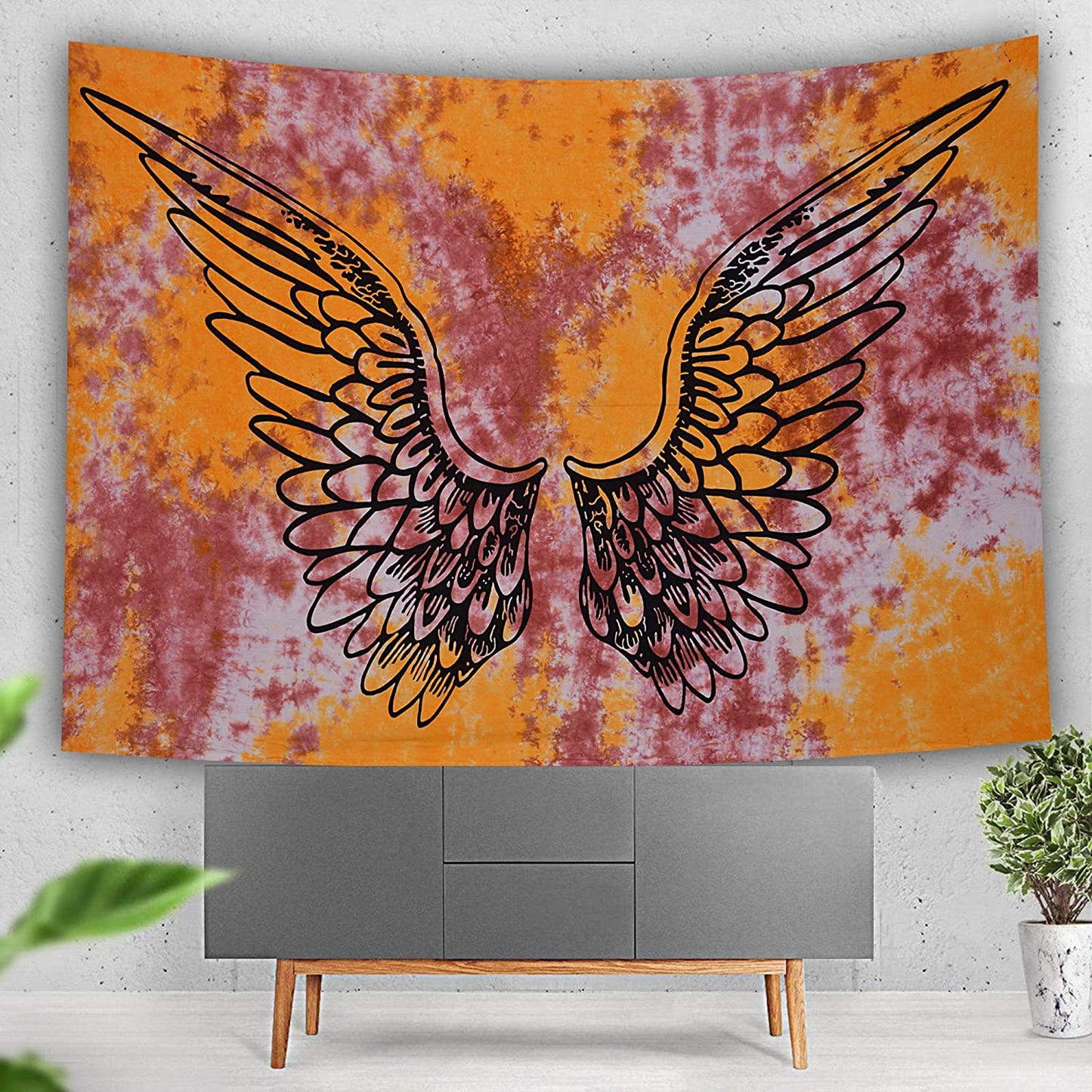 Psychedelic Tie Dye Mandala Angel Wings Hippie Boho Indian Tapestry Wall Hanging Throw Symbolizing Hope Faith Love (Yellow Multi Tie Dye, 30X40 Inches)