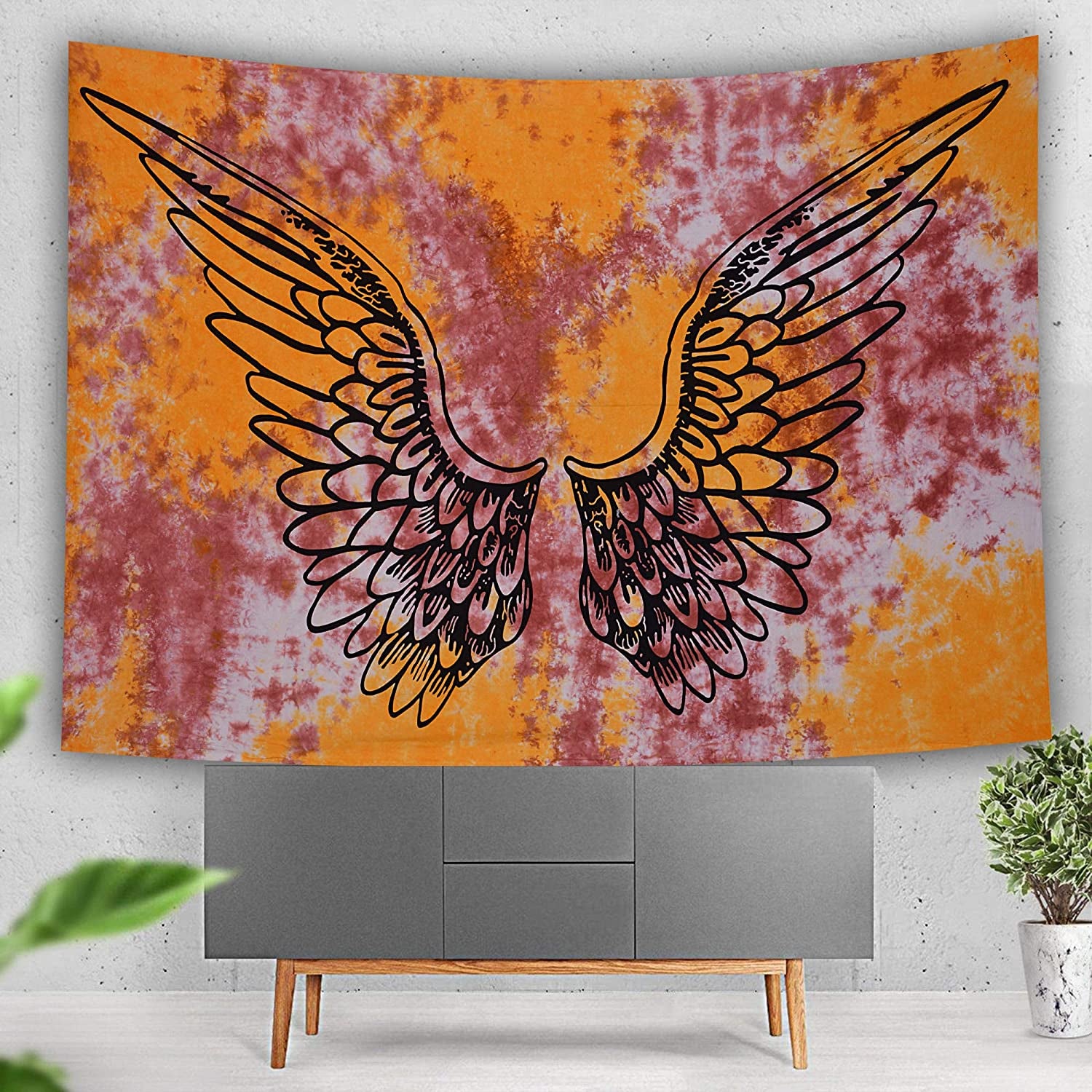 Psychedelic Tie Dye Mandala Angel Wings Hippie Boho Indian Tapestry Wall Hanging Throw Symbolizing Hope Faith Love (Yellow Multi Tie Dye, 30X40 Inches)