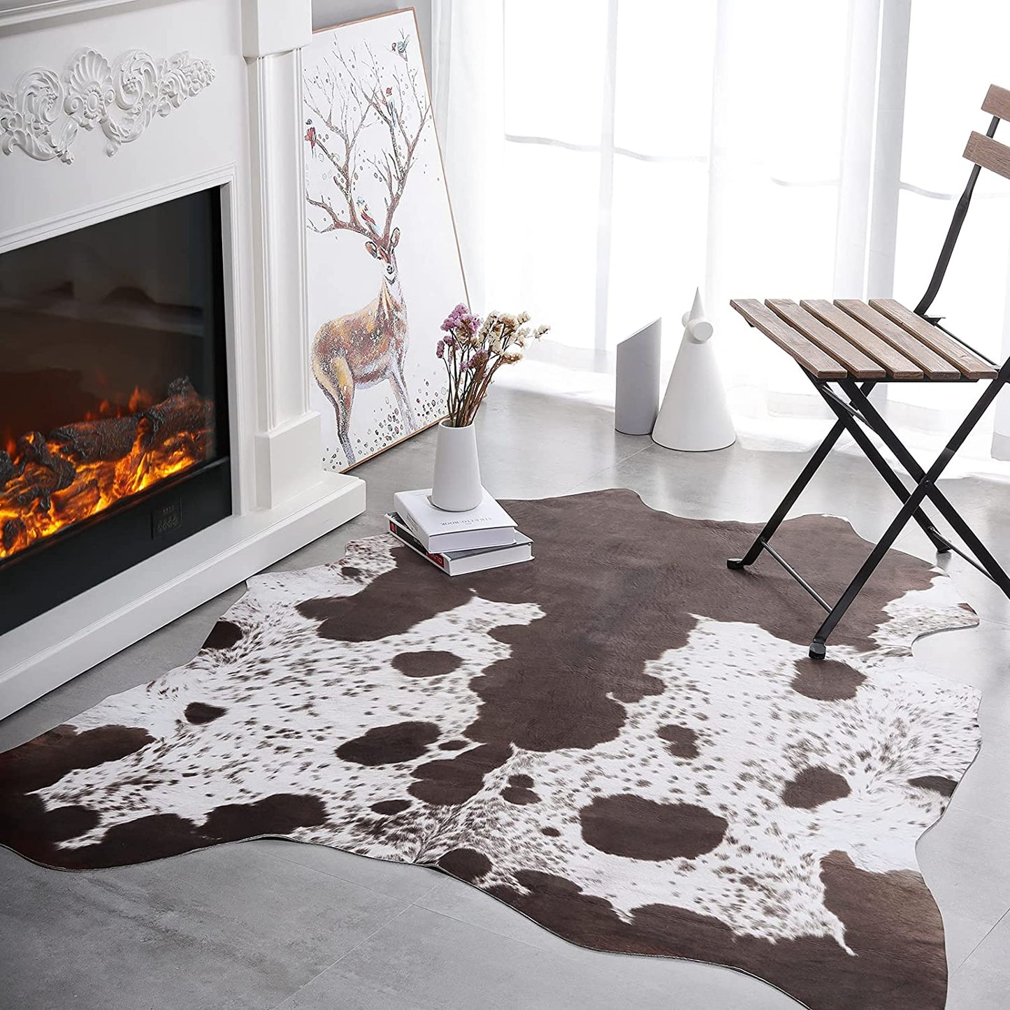 Cow Print Rug Faux Cowhide Rugs Animal Printed Area Rug Carpet for Bedroom, Home Office, Livingroom, Home Decor Mat, 5.2Ft X 6.2Ft