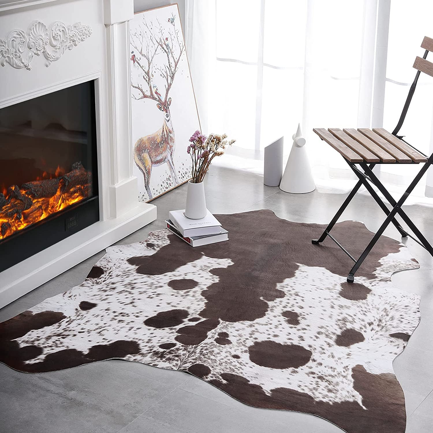 Cow Print Rug Faux Cowhide Rugs Animal Printed Area Rug Carpet for Bedroom, Home Office, Livingroom, Home Decor Mat, 5.2Ft X 6.2Ft