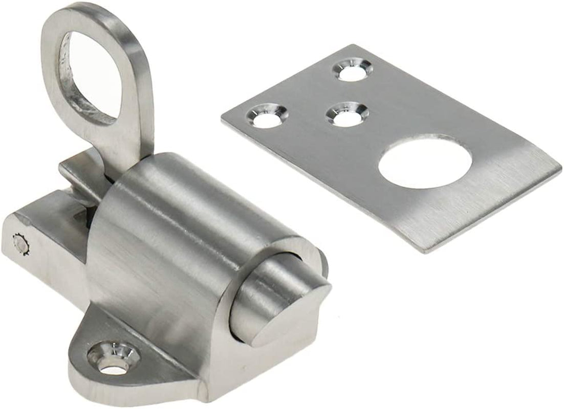 1Pc Stainless Steel Automatic Spring Loaded Latch Security Gate Door Lock with Screws for Doors, Cabinets, Drawers & Windows(Lower Latch with round Handle)